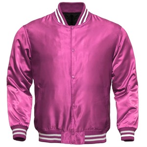 Premium Satin Varsity <b>Jacket</b> Pink Sky Blue Royal Purple Gloss Finish Snap Button Custom OEM Bomber Outerwear - Product Image 3