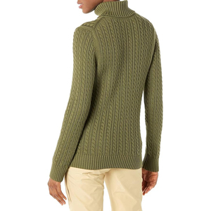 Women's Olive Green Turtleneck Pullover Sweater 100% Wool Cable Knit Full Sleeve Thick Winter Casual Style - Product Image 2