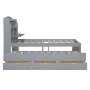 Full-Size Wooden <b>LED</b> Platform <b>Bed</b> with Trundle Storage Headboard Drawers Gray (Old SKU N820S00009E) - Product Image 6