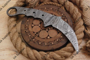 Venta al por mayor de cuchillos de hoja fija de acero de Damasco de espiga completa, tipo pico de halcón, para caza y camping, en blanco, OBM OEM ODM Suministro DIY - Product Image 6