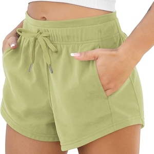 Shorts de sport pour femmes, taille mi-haute, 100% coton, respirants, en tissu polaire, avec logo personnalisé, nouvelle collection été - Product Image 2