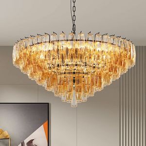 Lampadario Moderno Rotondo Nero Extra Large da 37 Pollici con 14 Luci a Tubi di Vetro Fumé a Strati per Sala da Pranzo - Product Image 2