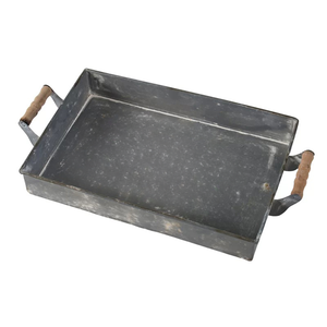 Bandeja Navideña Rectangular Rústica de Metal Galvanizado con Asas de Madera Hechas a Mano, Ideal para Decoraciones de Bodas, Festivales y Fiestas - Product Image 1