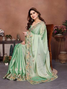 Customized Size Silk Saree with Embroidery Diamond Work All-Season Casual Wear Salwar Model Fancy Silk Rayon Viscose - Product Image 3