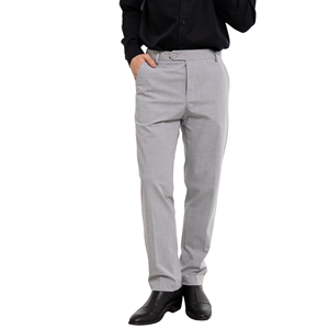Wholesale ODM Men's Vintage Oxford Woven Lightweight 100% Polyester Mid Waist Pleated Front Button Fly <b>Summer</b> <b>Pants</b> - Product Image 1