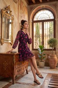 Robe midi florale pour femme, robe décontractée pour les vacances à la plage, robe élégante à manches bouffantes, robe fluide pour les soirées, tenue de mode - Product Image 2