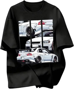 เสื้อยืดผู้ชายทรงหลวมสไตล์ลำลองสีดำ พิมพ์ลายการ์ตูน แขนสั้น คอกลม ผ้าคอตตอนเจอร์ซีย์ ทรงพอดีตัว - Product Image 2
