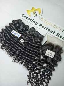 100% cheveux humains vietnamiens bruts couleur noire naturelle bouclés profonds pour Machine Double trame 6 "-34" cheveux vierges VIETGLOBAL HAIR - Product Image 4