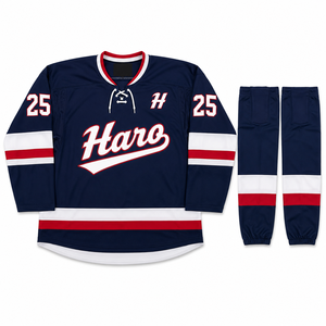 Ensemble de maillots de hockey sur glace personnalisés avec appliques en twill et broderies, avec chaussettes de hockey assorties pour les équipes jeunes et adultes - Product Image 4