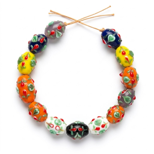 Premium Artisan Lamp Work Glass <b>Beads</b> Necklace Women | Vibrant 15x20mm Oval Multicolour Glass <b>Beads</b> | Handcrafted Fashion EXCEL - Product Image 1