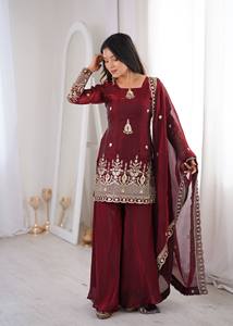 Designer Embroidered Palazzo Sharara Suit Set with Dupatta for Festive & Wedding Wear - Product Image 4