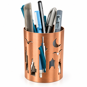 Porte-stylo en métal style architecture islamique, finition or rose, organisateur de bureau, support à crayons découpé motif skyline de mosquée, pour Ramadan, Aïd, événements musulmans et entreprises - Product Image 3