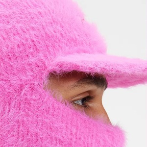 Pink Faux <b>Fur</b> Balaclava Unisex Plush Winter Hat With Brim For Casual Wear Adults 54-56CM - Product Image 5