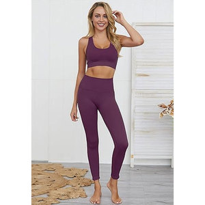 Conjunto de Ropa de Yoga para Mujer, Leggings de Cintura Media, Sujetador Deportivo a Juego, Diseño a Cuadros, Cintura Elástica, Secado Rápido, para Gimnasio y Fitness - Product Image 4