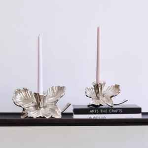 Silver Brass Floral Candle Holder Decorative Stand Suitable For Side <b>Table</b> Styling Room Decor And Festive Display From India - Product Image 1