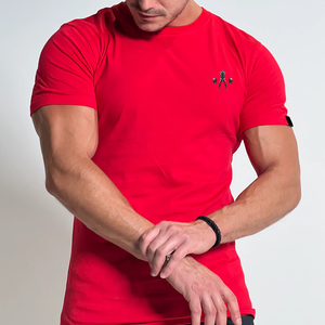 T-shirt à manches courtes pour homme, coupe ajustée, rouge, avec logo imprimé sur le devant, col rond, jersey décontracté en coton - Product Image 1