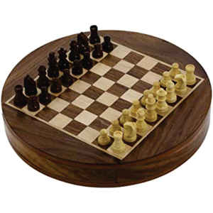 Juego de Ajedrez de Madera Redondo Premium de 12 Pulgadas |   Tablas y Piezas de Madera Maciza Hechas a Mano |   Juego de Ajedrez Portátil de Viaje con Cajón - Product Image 1