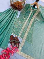 Ensemble de soirée prêt-à-porter Sharara Dupatta de créateur haut de gamme en tissu BLOSSOM, avec broderie de sequins, en Faux Georgette pour soie, toutes saisons