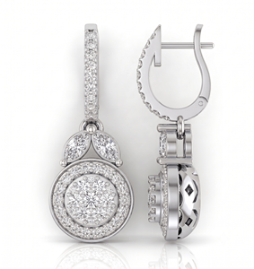 Boucles d'oreilles pendantes en forme de grappe de diamants ronds avec halo et diamants marquise pour femmes, diamants naturels et de laboratoire - Product Image 2