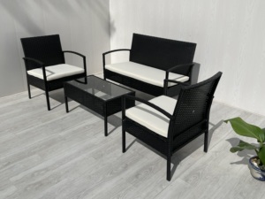Juego de Muebles de Jardín de Ratán de Alta Calidad, Moderno y Premium, 4 Piezas, Estructura de Acero KD, Cojines Impermeables, para Patio, Terraza y Jardín - Product Image 3