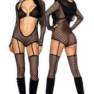 Women Sheer Mesh Jumpsuit Long Sleeve Halter Neck Low Waist Sexy Clubwear Breathable Dot Pattern Above Knee Fit Regular - Product Image 6
