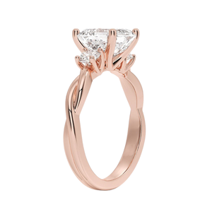 Anillo de oro con diamante cultivado en laboratorio, corte Asscher, estilo de compromiso de tres piedras en oro de 14K y 18K, banda retorcida, anillo nupcial para mujer - Product Image 5
