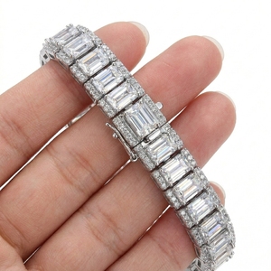 Pulsera de tenis RCK Global con diamantes talla baguette, chapada en oro blanco de 14K sobre plata de ley 925, estilo vintage, unisex, ideal para regalo. - Product Image 3