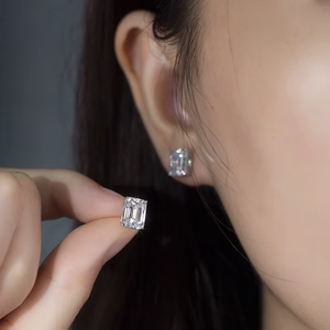 <b>Emerald</b> Cut Diamond Earrings Lab grown E Color IGI Certified Women's Classic Engagement Jewelry For women's - Product Image 5