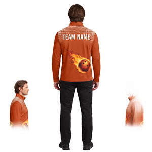 Haut d'été unisexe à col montant et manches courtes avec fermeture éclair, imprimé par sublimation – Motif boule de bowling flamboyante - Product Image 2