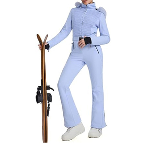 Traje de Esquí de Una Pieza para Mujer, Color Azul Claro, Impermeable, 100% Poliéster, con Aislamiento, Capucha y Cierre de Cremallera, Corte Ajustado - Product Image 4