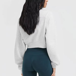 Sudadera Corta de Punto con Cuello Redondo para Mujer, Ligera, Deportiva, Informal, de Algodón - Product Image 4