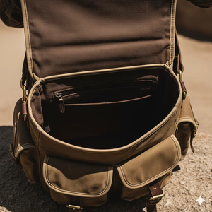 Sac bandoulière classique vintage en cuir véritable et toile, sac messager en cuir véritable pour homme - Product Image 2