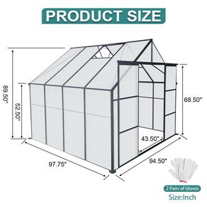 Serre en polycarbonate 8x8 pieds à double porte, base surélevée en aluminium robuste, pour jardins extérieurs - Product Image 3