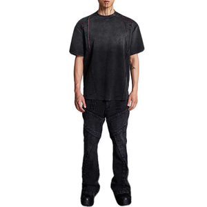 Camisetas de hombre de talla grande, estilo hip hop, 100% algodón ecológico, con serigrafía personalizada, efecto desgastado y lavado ácido. - Product Image 1