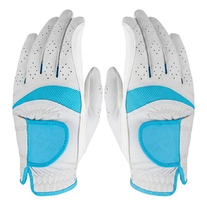 Gants de golf en cuir véritable blanc avec accent turquoise, respirants, unisexes, fermeture à enfiler - Product Image 2