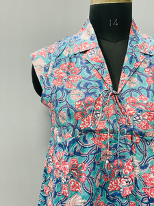 เสื้อกล้ามผ้าฝ้ายพิมพ์ลายด้วยมือสำหรับผู้หญิง แขนสั้น สไตล์ลำลอง เป็นมิตรกับสิ่งแวดล้อม ลายดอกไม้สไตล์ญี่ปุ่น ติดกระดุมด้านหน้า ของขวัญสำหรับเธอ - Product Image 3