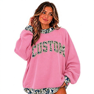 Pull ample à col montant pour femme en mélange polyester-coton, imprimé sérigraphié, intérieur brossé, chaud et élégant, pour un style décontracté - Product Image 1