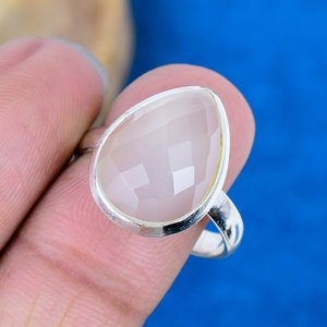 Natural White Chalcedony Gemstone Pear Shape Handmade <b>Ring</b> <b>925</b> Sterling <b>Silver</b> Finish - Product Image 3