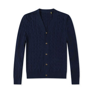 Cárdigan de Cachemira para Hombre, Color Azul Marino, Tejido de Cable, Cuello en V, Abotonado, Manga Larga, Suéter de Invierno - Product Image 1