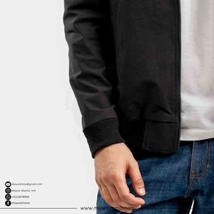 Men's Black Bomber <b>Jacket</b> Casual Zipper Closure Solid Color Polyester Regular Fit Turn-down Collar Autumn Wear For Unisex - Product Image 4