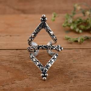Handmade 925 Sterling <b>Silver</b> Floral Chevron Swan Neck Splint <b>Ring</b> Oxidized Flower Design <b>Adjustable</b> Joint Support for PIP & DIP - Product Image 1