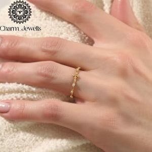 Charm_Jewells 18K Gold Plated Moissanite <b>Ring</b> With <b>Cross</b> Design Minimalist Style Unisex Everyday Wear - Product Image 2