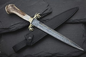 Cuchillo de caza hecho a mano de acero inoxidable con hoja fija, punta de lanza, guardacuchillo de latón, 12 pulgadas de longitud total - Product Image 4