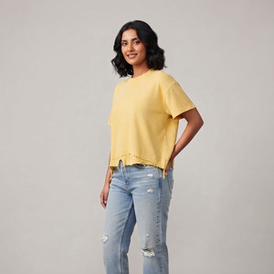 Custom Women's Distressed Drop Shoulder Regular Formal Summer T-Shirt with Short Sleeves Vintage Acid Wash - Product Image 1