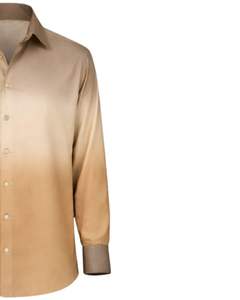เสื้อเชิ้ตผู้ชายสีเบจออมเบร ผ้าฝ้ายพรีเมียม แขนยาว ติดกระดุม สวมใส่ได้ทั้งแบบลำลองและเป็นทางการ รับผลิตตามสั่ง (OEM) จำหน่ายส่ง - Product Image 4
