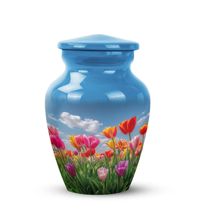 Aluminum Cremation Urn Adult Ashes <b>Memorial</b> <b>Keepsake</b> Vase Custom Floral Sky Finish with Drawstring Bag - Product Image 4