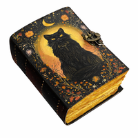 Nouveau Cahier de Croquis Vintage en Cuir Rigide A5 avec Bordures Déchirées, Motif Chat Noir Gaufré, Idéal pour la Sorcellerie - Vente en Gros New Era