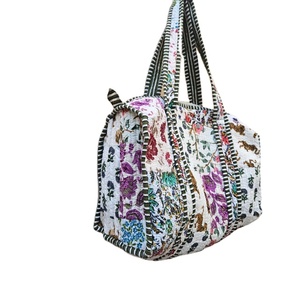 Luxury Cotton Duffle <b>Weekend</b> <b>Bag</b> Block Print Fabric Quilted Shoulder <b>Travel</b> Hand Luggage Vintage Custom Overnight Zipper <b>Bag</b> - Product Image 2
