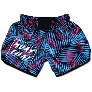 Pantalones Cortos de MMA para Hombre, Sublimados, con Diseño de Hojas de Palma Azules y Rosas, de Secado Rápido, en Poliéster, para Artes Marciales - Product Image 1