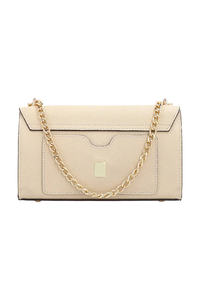 Bolso de Hombro de Cuero con Patrón Saffiano Beige, Bolso Bandolera con Cadena, Bolso de Mano con Solapa para Mujer - Product Image 3